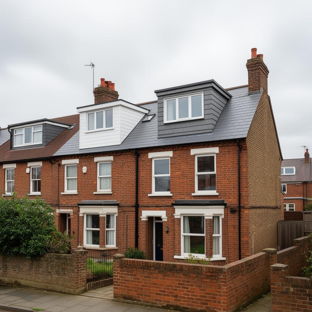 Newly built dormer loft conversion on a red-brick Victorian house
